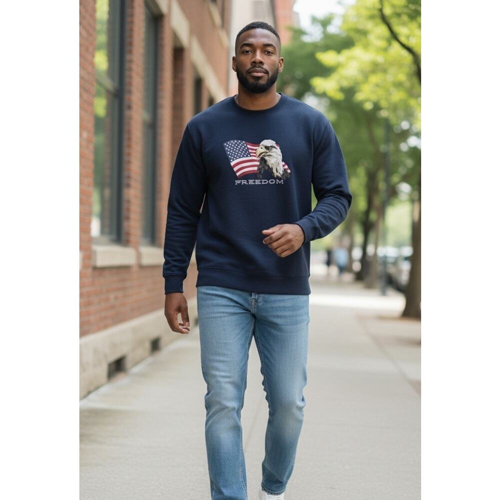 Croft and Barrow Pullover Sweat Shirt Small Embroidered American Eagle & Flag
